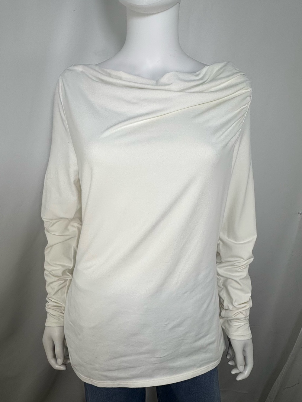 Athleta Draped Cowl Neck Long Sleeve Top Cream White XL EUC